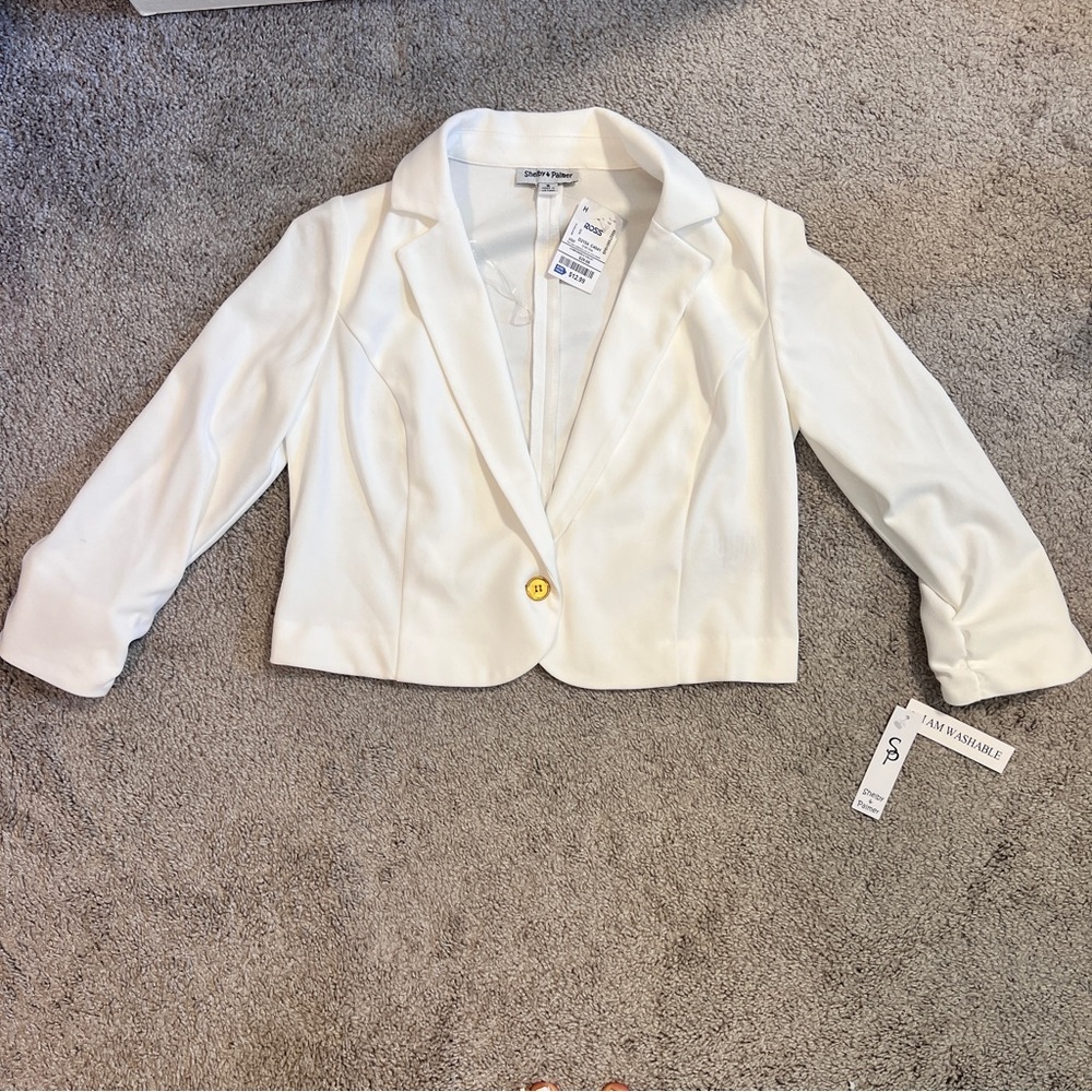 Shelby & Palmer White Blazer with Gold Accent